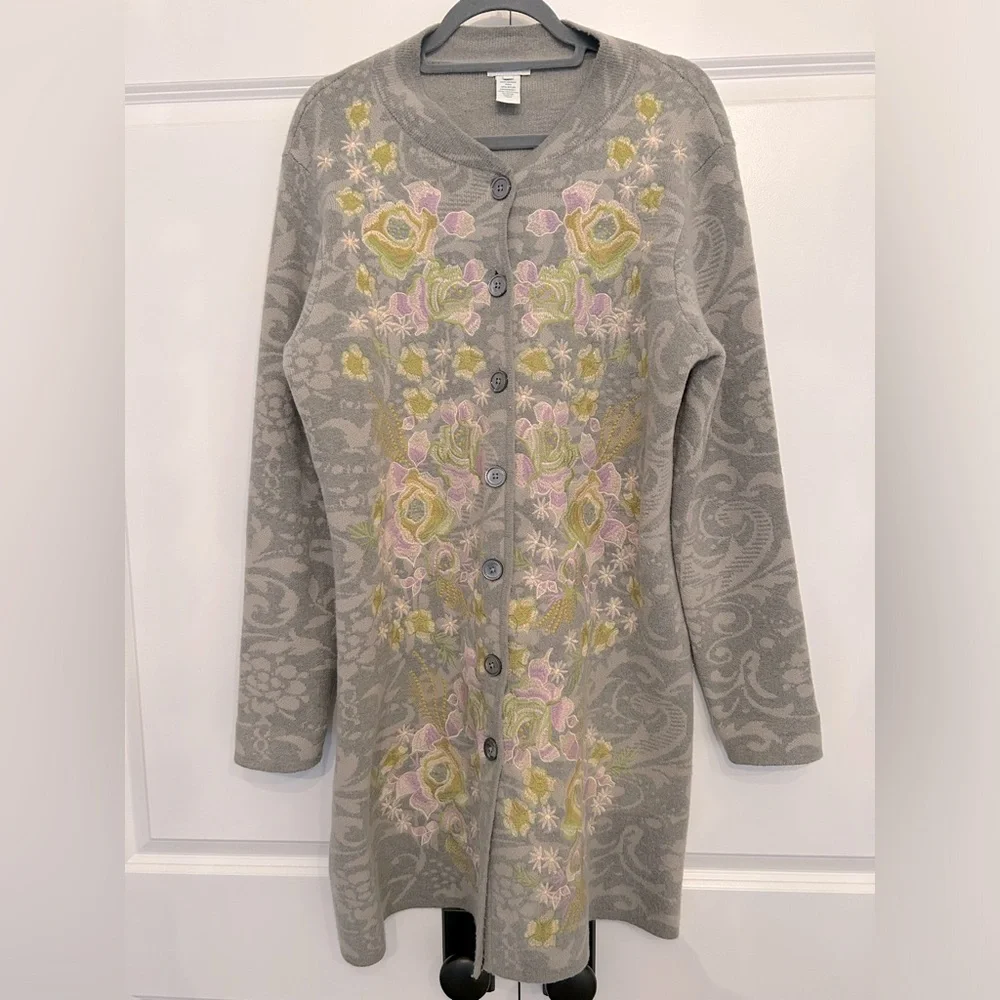 Sundance Gray Floral Embroidered Coat - Picture 1 of 5